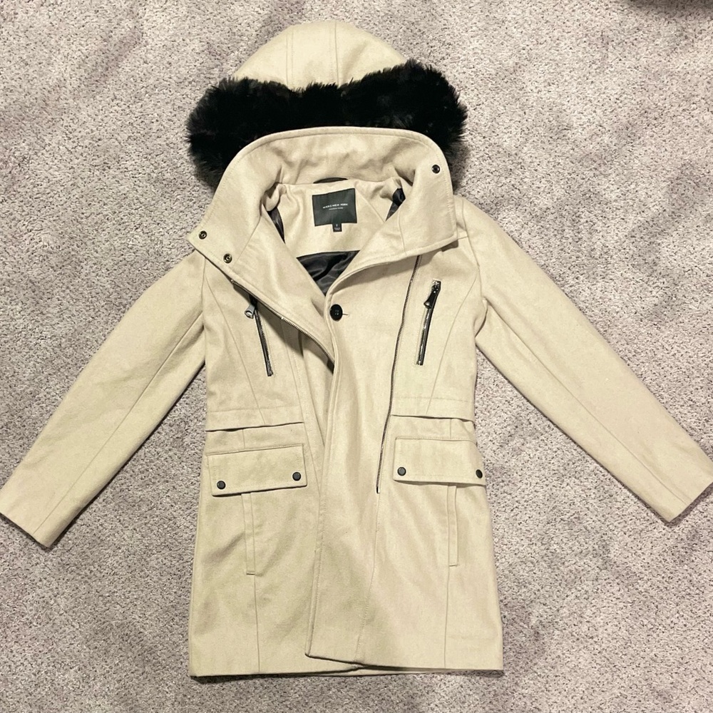 Marc New York Andrew Marc Women’s Long Wool Coat Parka Beige Size 2 (xs-s)